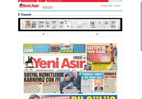 Yeni Asır - E-Gazete - Bugünkü Yeni Asır Gazetesi Manşeti
