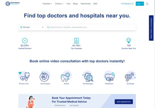 Find Top Doctors and Hospitals and Book Appointment with ClinicSpots