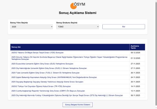 ÖSYM Sonuç Açıklama Sistemi