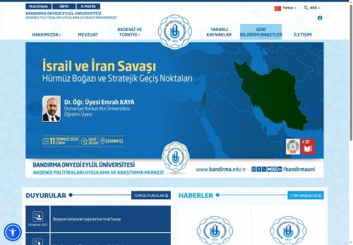 BANDIRMA ONYEDİ EYLÜL ÜNİVERSİTESİ - Akdeniz Politikaları Uygulama ve Araştırma Merkezi