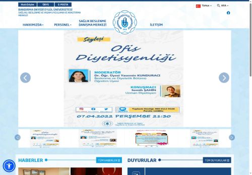 BANDIRMA ONYEDİ EYLÜL ÜNİVERSİTESİ - Sağlıklı Beslenme ve Yaşam Uygulama ve Araştırma Merkezi