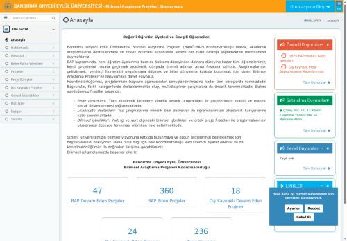 Bandırma Onyedi Eylül Üniversitesi Bilimsel Araştırma Projeleri Koordinasyon Birimi