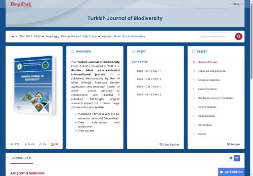 Turkish Journal of Biodiversity »  Ana Sayfa