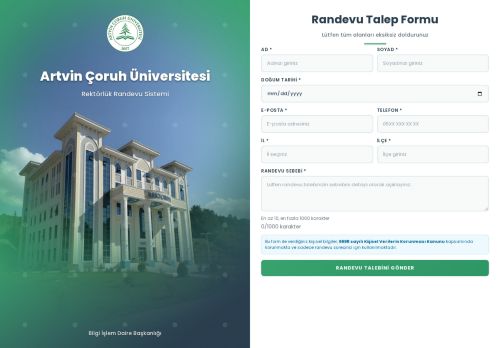 Artvin Çoruh Üniversitesi - Rektörlük Randevu Sistemi