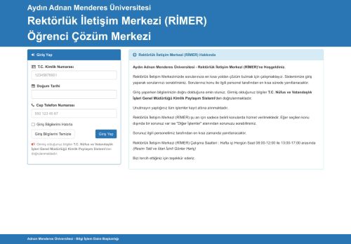ADÜ Rektörlük İletişim Merkezi (RİMER) - Öğrenci Çözüm Merkezi