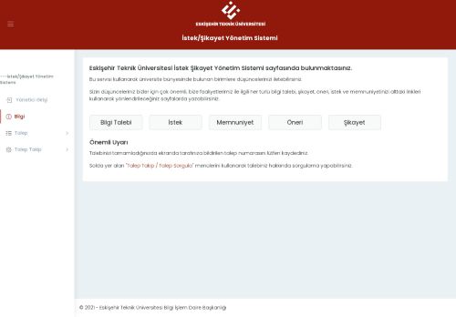 ESTÜ - İstek Şikayet Yönetim Sistemi