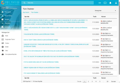 İhale Yönetim Sistemi - Ağrı Valiliği