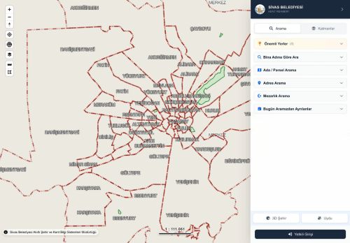 Sivas Belediyesi — Kent Rehberi | Adres, Parsel, Bina, Numarataj ve Mezarlık Sorgulama