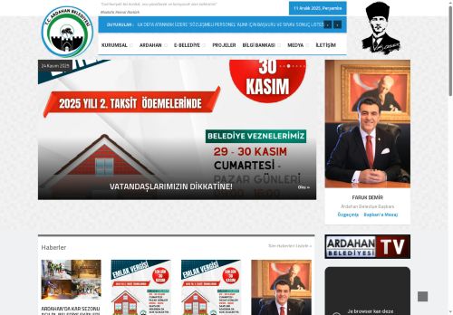 Ardahan Belediyesi Resmi Web Sayfası