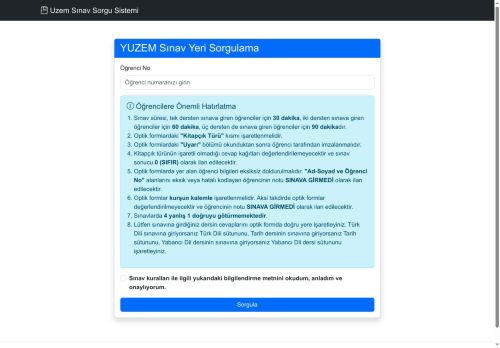 YUZEM Sınav Yeri Sorgulama - Uzem Sınav Sorgu Sistemi