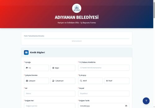 İş Başvuru Formu | Adıyaman Belediyesi