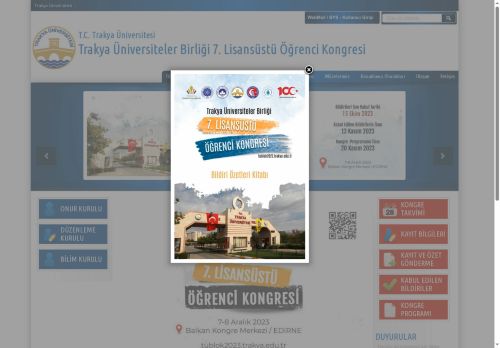 Trakya Üniversiteler Birliği 7. Lisansüstü Öğrenci Kongresi  | T.C. Trakya Üniversitesi