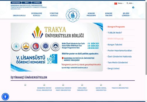 BANDIRMA ONYEDİ EYLÜL ÜNİVERSİTESİ - Trakya Üniversiteler Birliği V. Lisansüstü Öğrenci Kongresi 2021
