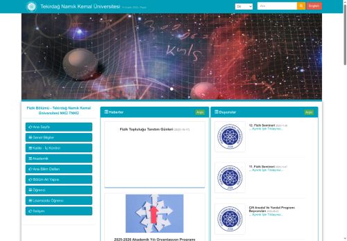 Fizik Bölümü - Tekirdağ Namık Kemal Üniversitesi NKÜ TNKÜ