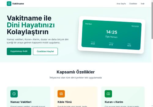 Vakitname - Namaz Vakitleri ve Dini İçerikler
