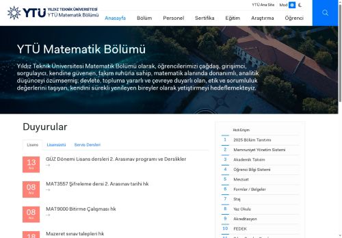 Anasayfa | YTÜ Matematik Bölümü