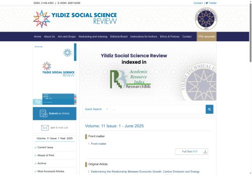 Volume: 11 Issue: 1 Year: 2025 Yildiz Social Science Review