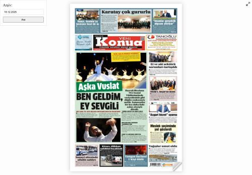 Yeni Konya E-Gazete, 18 Aralık  2025 Perşembe