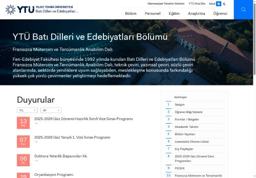 Anasayfa | YTÜ Batı Dilleri ve Edebiyatları Bölümü