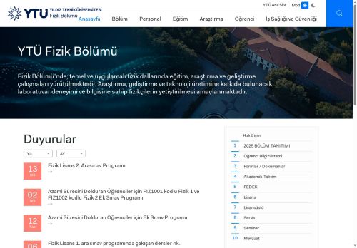 Anasayfa | YTÜ Fizik Bölümü