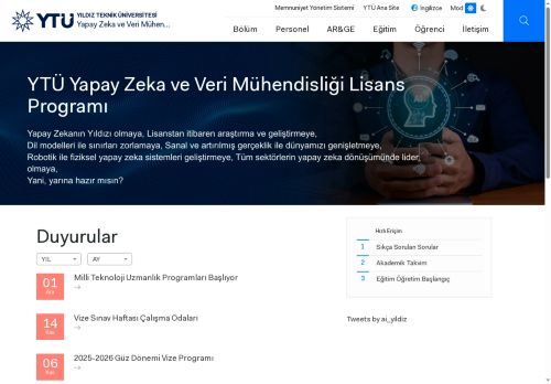 Anasayfa | YTÜ Yapay Zeka ve Veri Mühendisliği Lisans Programı