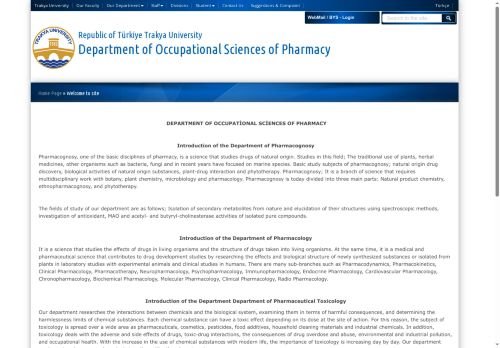 Department of Occupational Sciences of Pharmacy | Republic of Türkiye Trakya University