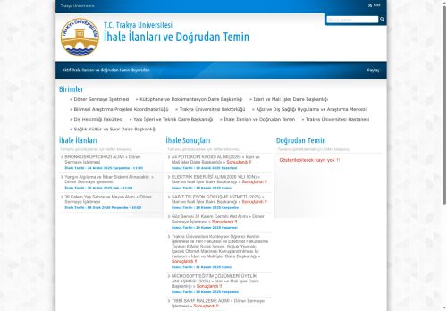 Aktif ihale ilanları ve doğrudan temin duyuruları | İhale İlanları ve Doğrudan Temin | T.C. Trakya Üniversitesi