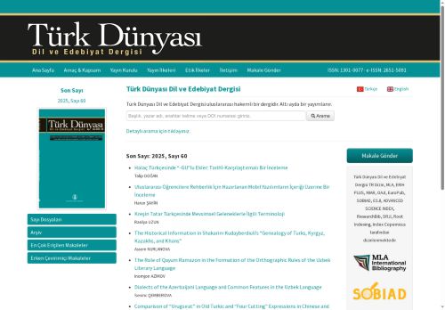 Son Sayı: 2025, Sayı 60 | Türk Dünyası Dil ve Edebiyat Dergisi