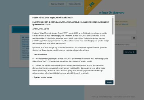PTT e-İmza Online Ön Başvuru