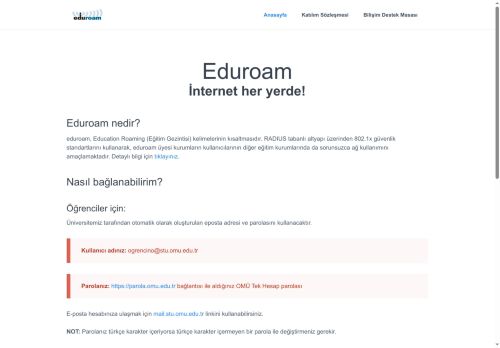Anasayfa | Eduroam | OMÜ | Ondokuz Mayıs Üniversitesi
