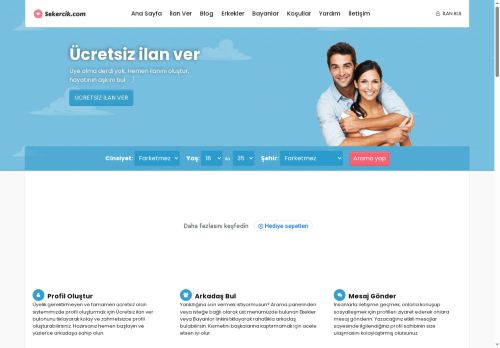Sekercik.com - arkadaş ilan sitesi bayan arkadaş veya erkek arkadaş bulabileceğiniz ideal bir arkadaş arama platformu