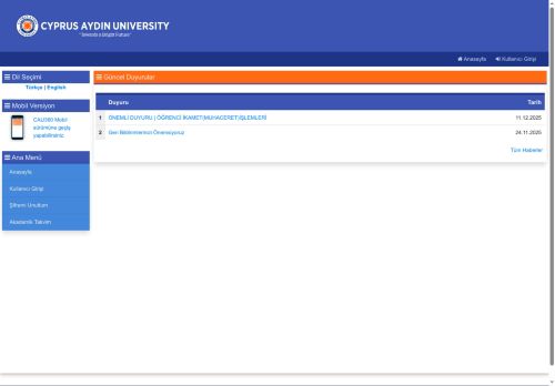 CAU360 :: Kıbrıs Aydın Üniversitesi Bilgi Sistemi / Cyprus Aydın University Information System