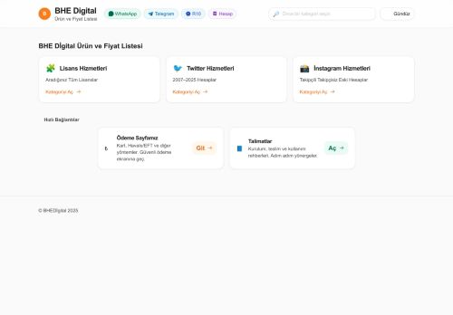 BHE Digital — Ürün ve Fiyat Listesi