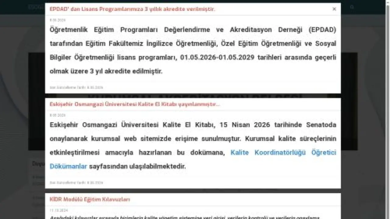 Eskişehir Osmangazi Üniversitesi Kalite Koordinatörlüğü | Eskişehir Osmangazi Üniversitesi - Anasayfa