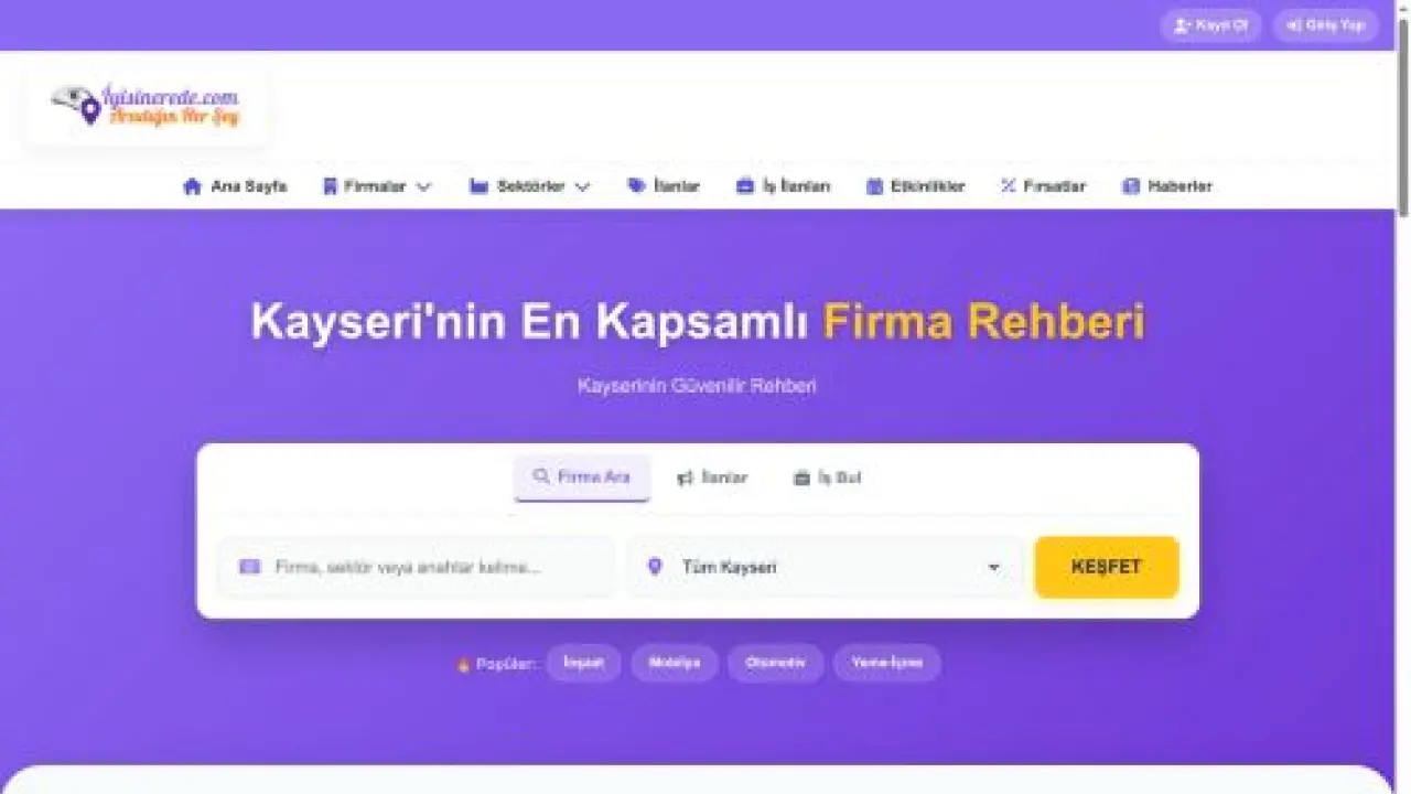 Kayseri Firma Rehberi | 10.000+ İşletme, Haber, İş İlanı, Etkinlik