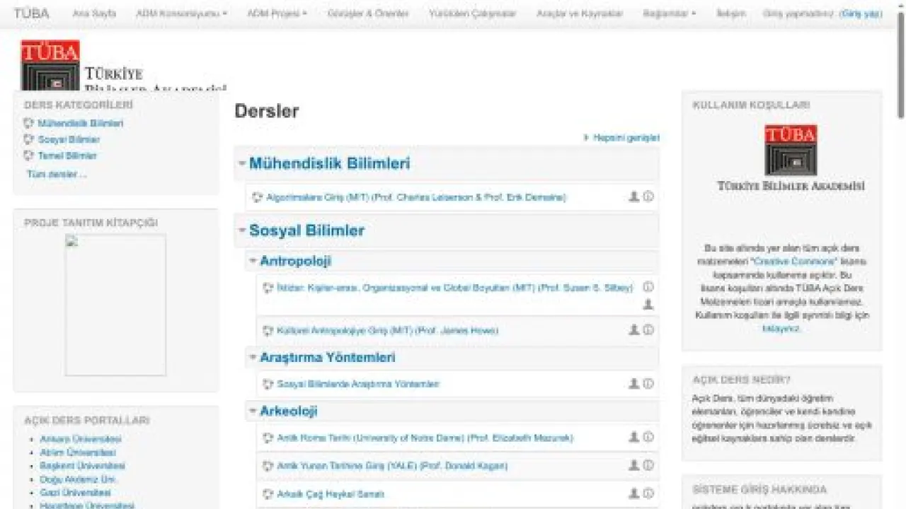 TÜBA Açık Ders Malzemeleri Portalı