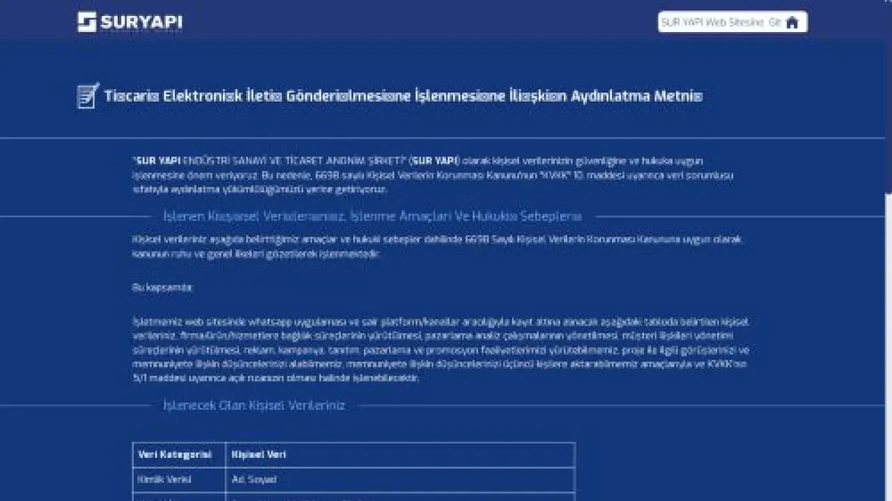 Kişisel Verilerin Korunması - SUR YAPI