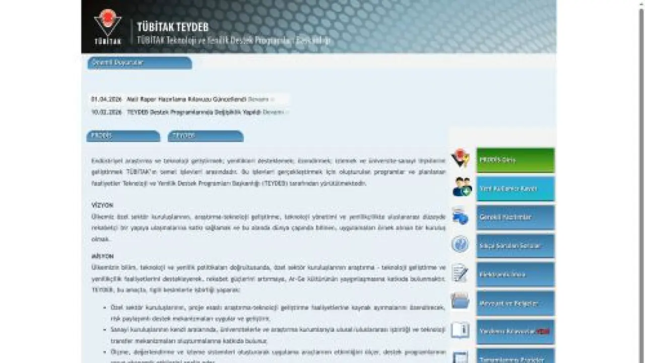 PRODİS - TÜBİTAK TEYDEB Proje Değerlendirme ve İzleme Sistemi