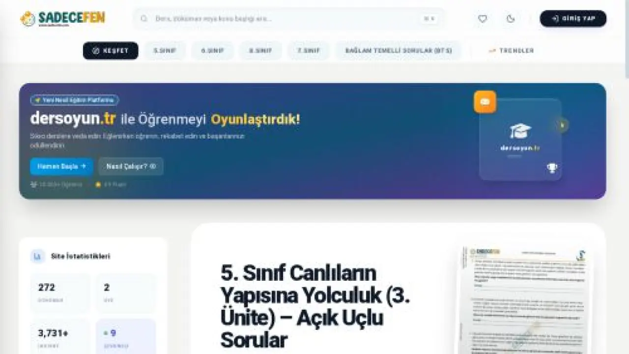 Sadece Fen - Fen Bilimleri Dersi Platformu