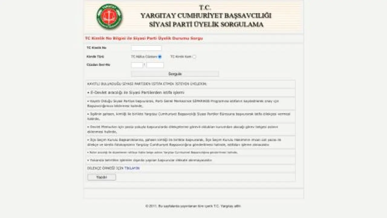 TC Kimlik No Bilgisi ile - Siyasi Parti Üyelik Durumu Sorgu