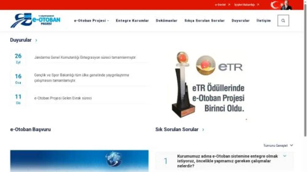Entegre kurumlar - T.C. İçişleri Bakanlığı / e-Otoban Projesi