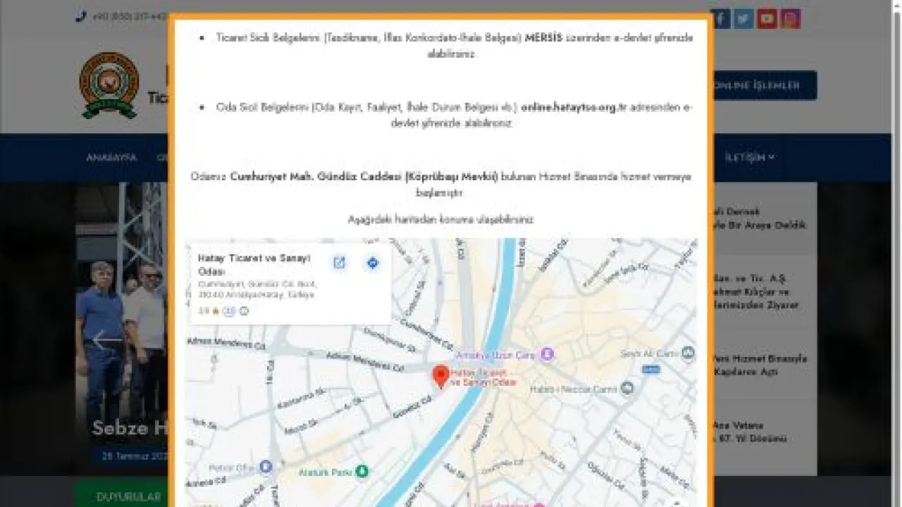 Hatay Ticaret ve Sanayi Odası - Web Sitesi Aydınlatma Metni