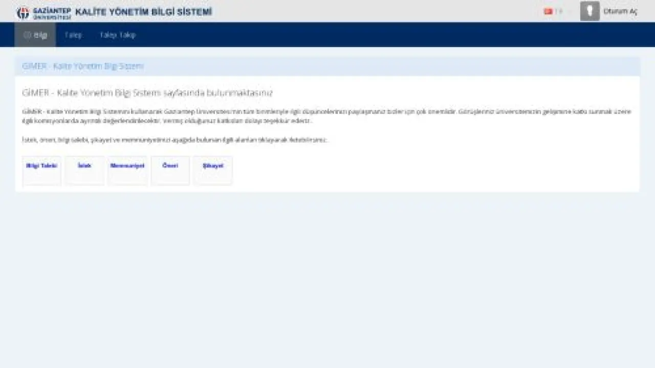 Gaziantep Üniversitesi Kalite Yönetim Bilgi Sistemi