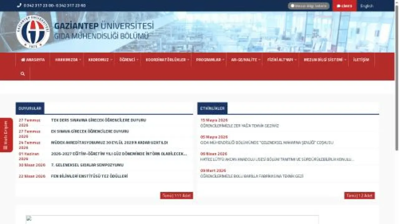 Gıda Mühendisliği Bölümü