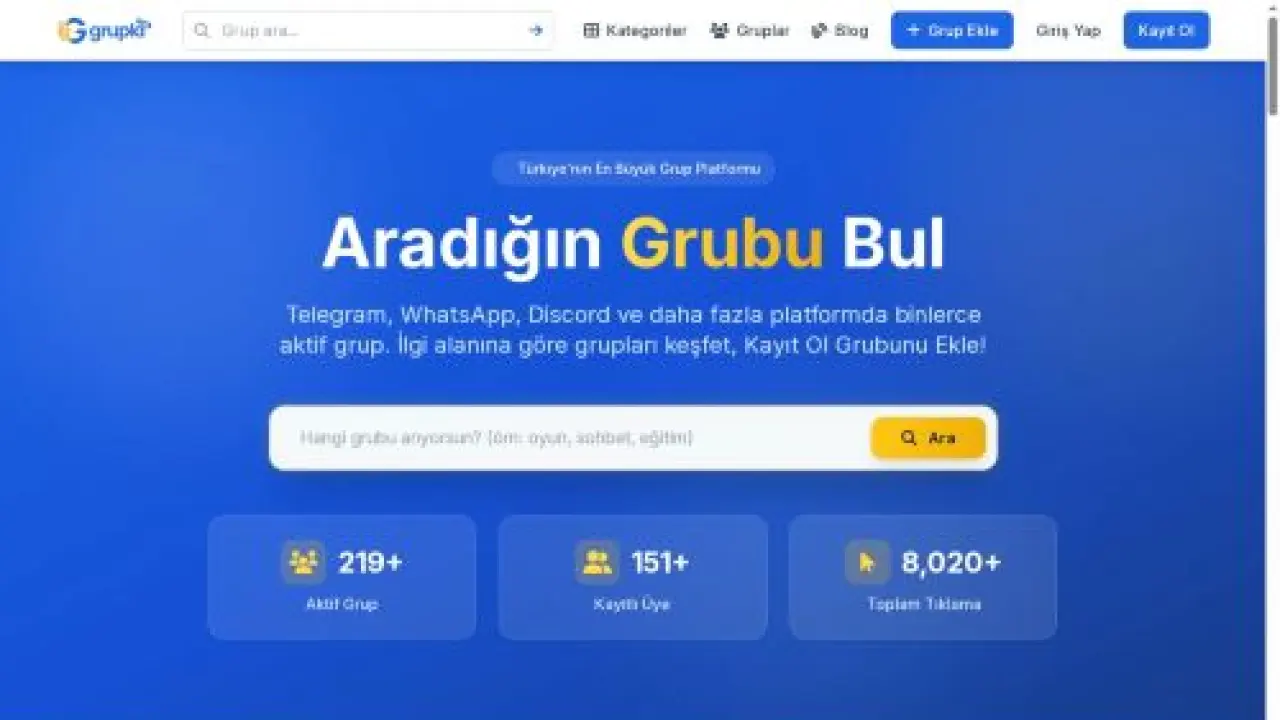 Telegram,Whatsapp,Discord 2025 Güncel Gruplar - Ana Sayfa - Grupla.net