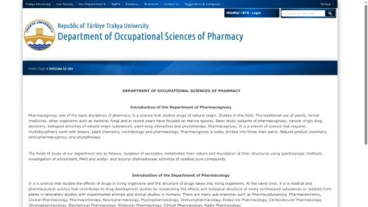 Department of Occupational Sciences of Pharmacy | Republic of Türkiye Trakya University