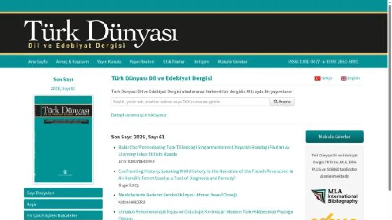 Son Sayı: 2025, Sayı 60 | Türk Dünyası Dil ve Edebiyat Dergisi