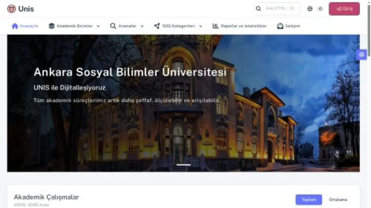 UNIS | Ankara Sosyal Bilimler Üniversitesi Akademik Veri Yönetim Sistemi