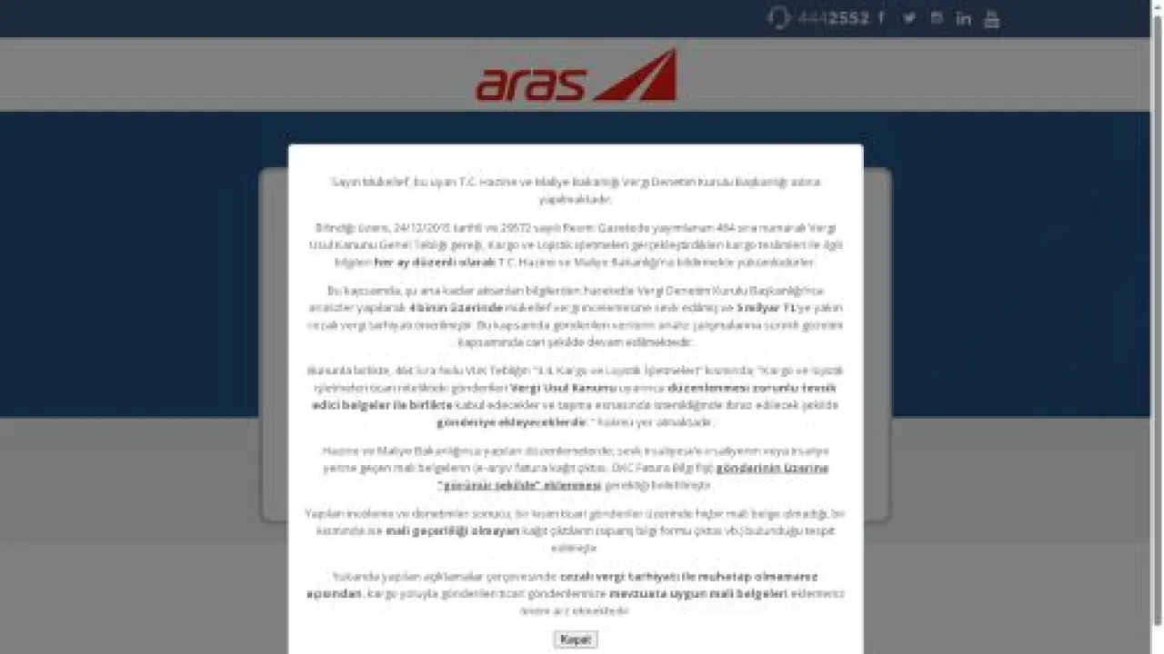 Aras Kargo Kurumsal Giriş | 444 25 52